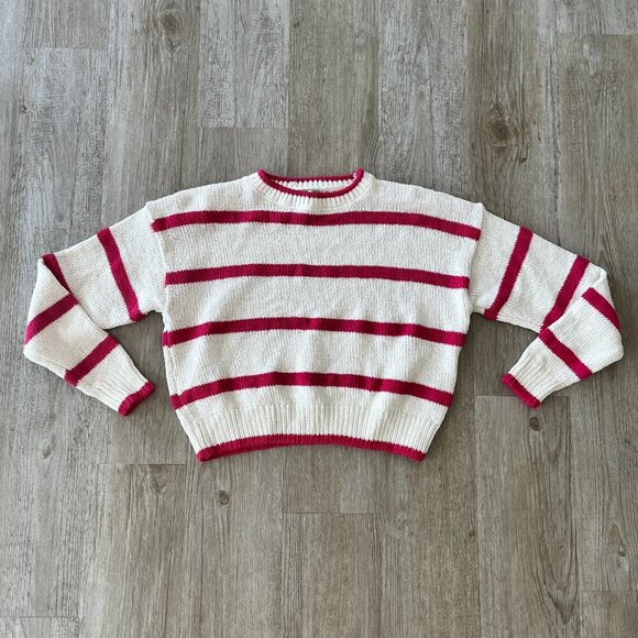 Poof! Sweaters - Womens Poof Apparel Pink/White Stripe Sweater - S